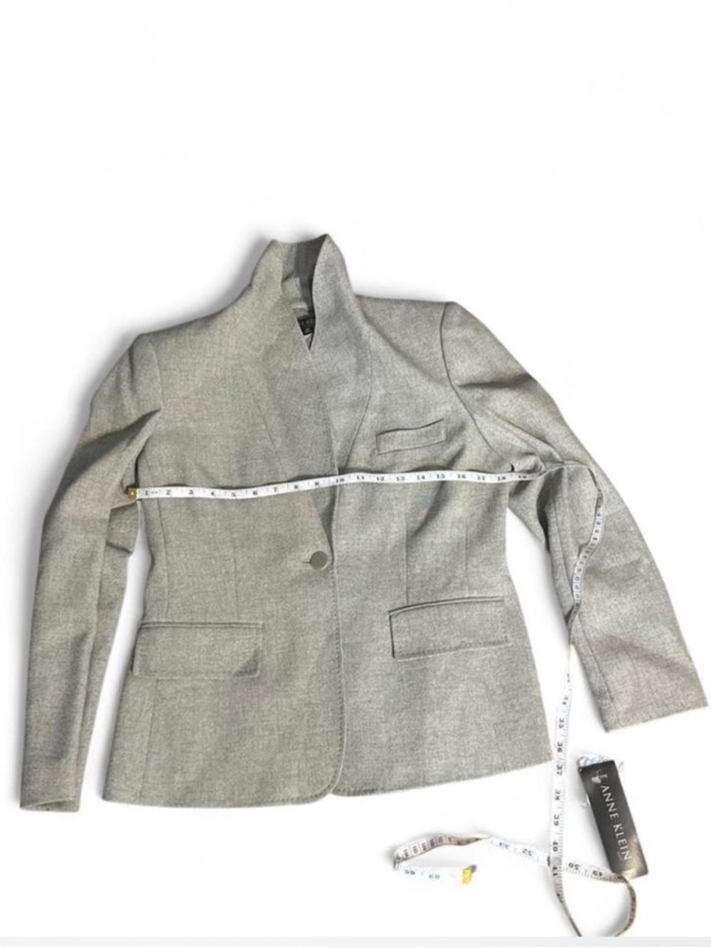 Anne Klein Light Gray Shawl Collar Wool-Blend Blazer - Picture 6 of 7